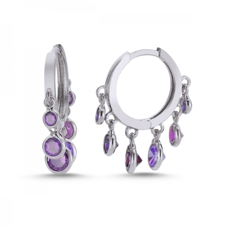 Cercei argint 925 rodiat cu zirconii mov ETU0037 [0]